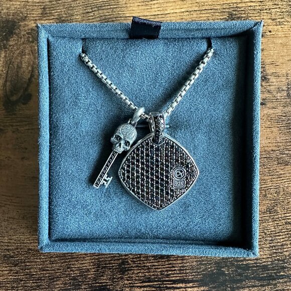 David Yurman Chevron Pendant & Skull Key Pendant w/ Pavé Black Diamonds Necklace - Picture 1 of 16